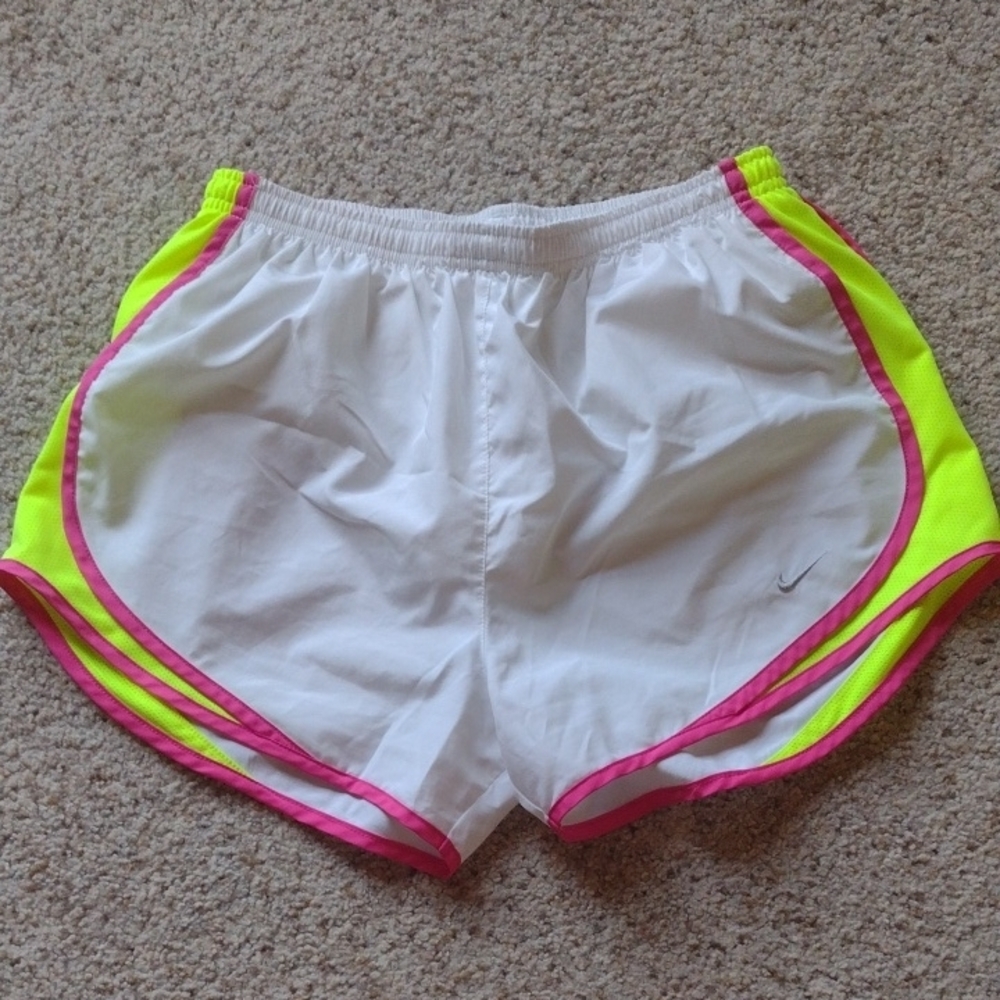 Women's White and Pink Nike Athletic Shorts